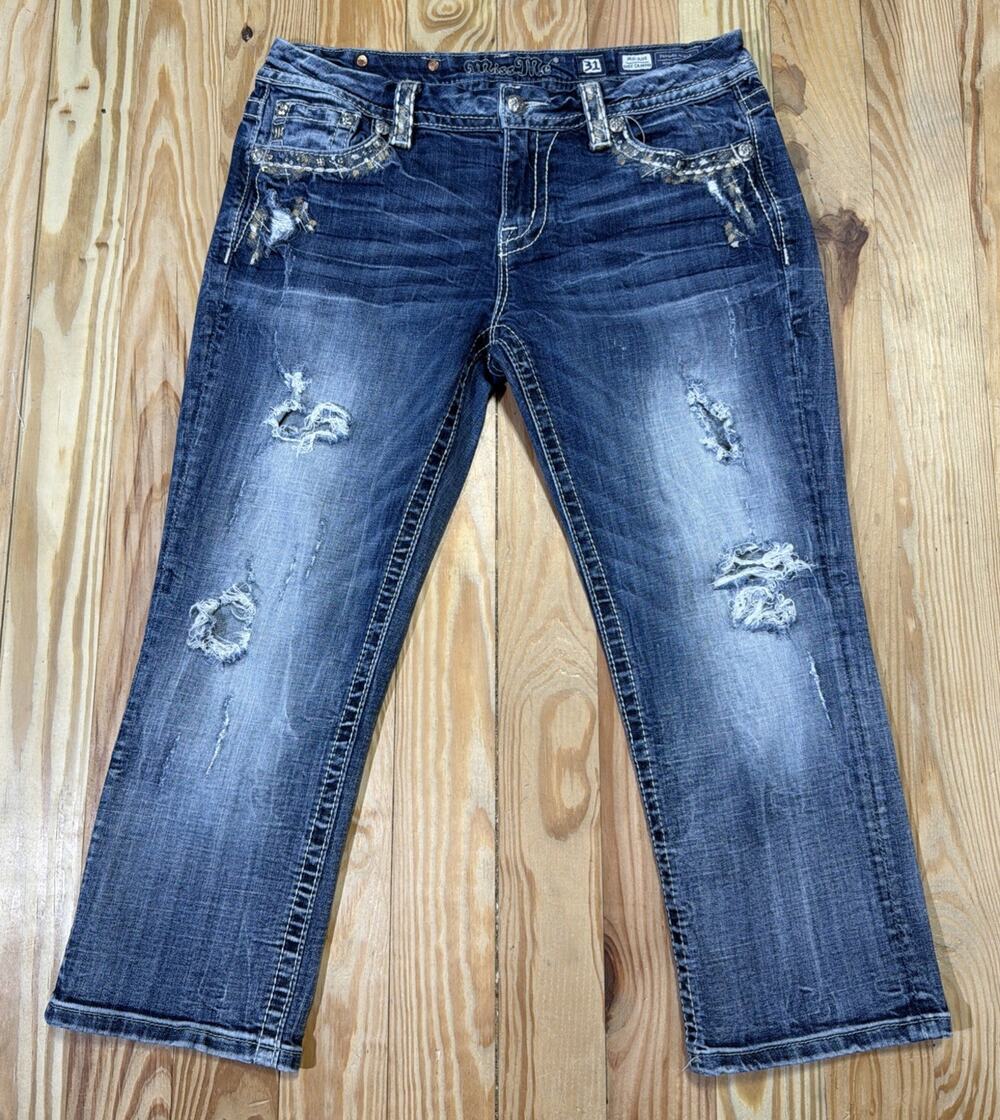 Miss Me Jeans Women's 31 Easy Cropped Stretch Denim Distressed JE5845EC3